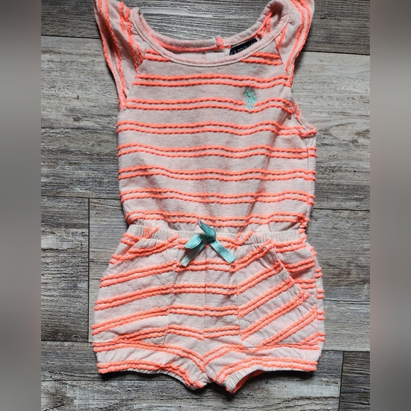 US Polo Assn. Toddler Girls Stripe Short Romper - Picture 2 of 5
